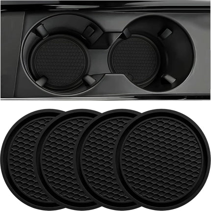 ZSDY Car Cup Coaster, 4PCS Universal Auto Non-Slip Cup Holder Embedded in Ornaments Silicone Coaster, Car Interior Accessories Sets, Black