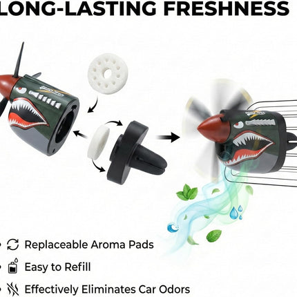 P-40 Warhawk Car Air Freshener with Spinning Propeller - Vent Clip Dashboard Decor for Men, Long Lasting Odor Eliminator & Aviation Gift (style-A-2PCS)