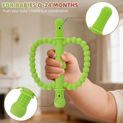 Fu Store Hollow Teether Tube 2 Pack Apple Shape Chew Straw Sensory Toy for Infant Toddlers Silicone Tubes Teething Toys for Babies 0-6 0-12 0-36 Months Gifts Teething Relief Soothing Gums (Red Green)