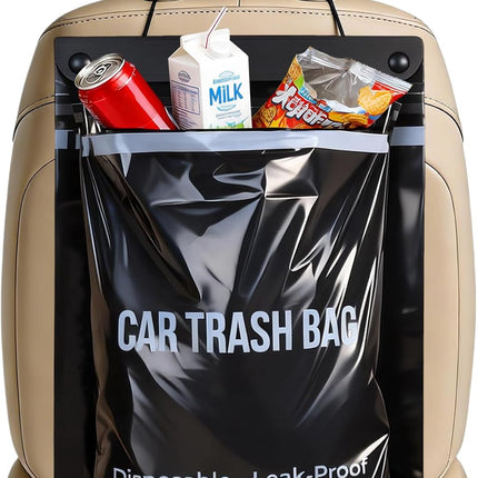 50 Count Recycled Disposable Car Trash Bags - 2.5 Gallon Heavy Duty Alternative to Bulky Car Trash Can & Car Garbage Can, Leakproof Smellproof Hanging & Stick-On Garbage Bag for Car, SUV, Truck