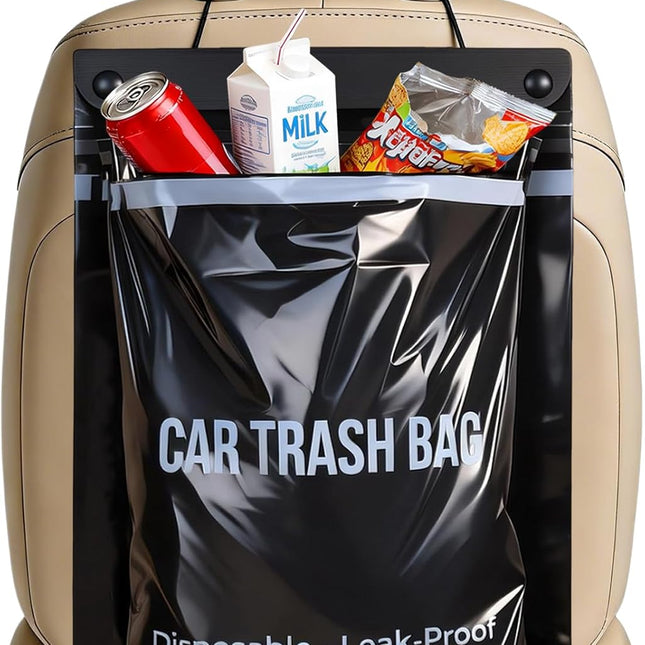 50 Count Recycled Disposable Car Trash Bags, 2.5 Gallon Leakproof Smellproof Hanging and Stick-On Bags