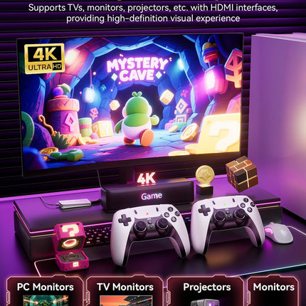 2026 Upgraded Retro Gaming Console, Retro Game Stick, 4K HD HDMI TV Game Stick, Built-in Classic Video Games, Plug & Play Game Console for TV 2 Wireless Controllers