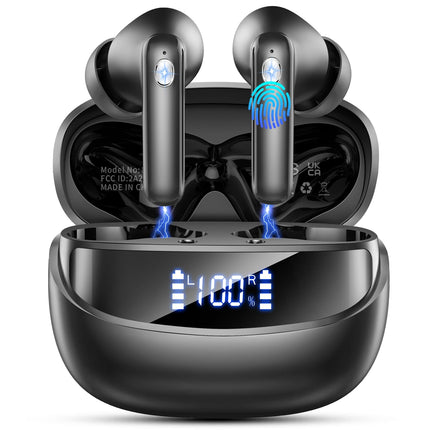 Audífonos inalámbricos, Bluetooth 5.4, pantalla LED de batería, sonido estéreo con bajos 6D