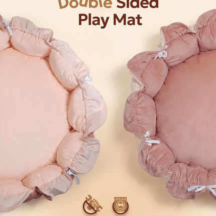 Mallify 5-in-1 Thick Plush Baby Play Gym Mat, Tummy Time Mat with 6 Sensory Toys, Baby Play Mat, Convertible Baby Gym for Stage-Based Development from Babies to Toddlers, Baby Essentials Gift, Pink