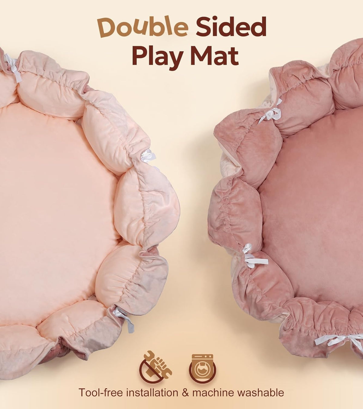 5-in-1 Thick Plush Baby Play Gym Mat with 6 Sensory Toys, Pink - photo 5