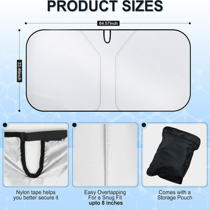 SINGARO Universal 300T Car Windshield Sun Shade, Foldable Reflective for Windshield & Window Shades with Overlapping Design, Car Interior Accessories (64.5" L x 33" W)