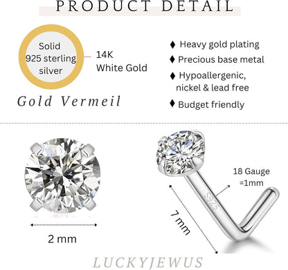 925 Sterling Silver Nose Rings Studs for Women Men - photo 3