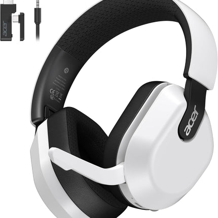 acer Wireless Gaming Headset for PS5/PS4, PC, Mac, 2.4GHz & Bluetooth 6.0 Gaming Headphone with Flip-to-Mute Mic, Lightweight Glasses-Friendly, 70H Battery - White