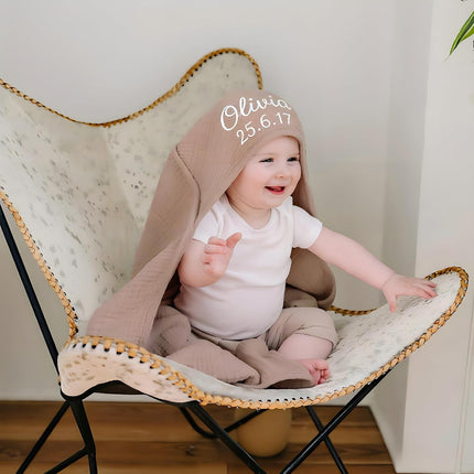 2-Pack Personalized Muslin Hooded Baby Towels Soft & Absorbent Custom Name Bath Towel for Newborn & Infant Infant Gift Baby Essentials for Newborn