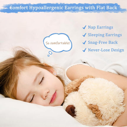 Hypoallergenic Earrings for Girls Toddler Surgical Steel Screw Flat Back Earrings for Sensitive Ears Women14K Gold Silver Earring Cute Heart Flower Pearl Star Stud Earring Sets