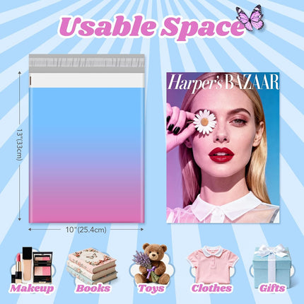 Metronic Cute Poly Mailers 10x13" 20pc Small Shipping Bags, Strong Adhesive Mailers Poly Bags for Small Business, Waterproof Mailing Envelopes for Packing Shipping Clothes Gifts, Gradient BluePink