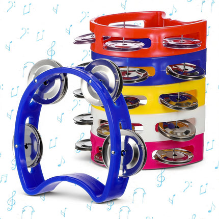 24 PCS Tamborines Musical Instrument Noise Makers, Plastic Percussion Tambourine with 4 Bells, Handheld Percussion Drum Tambourine, 8 Colors Tambourines