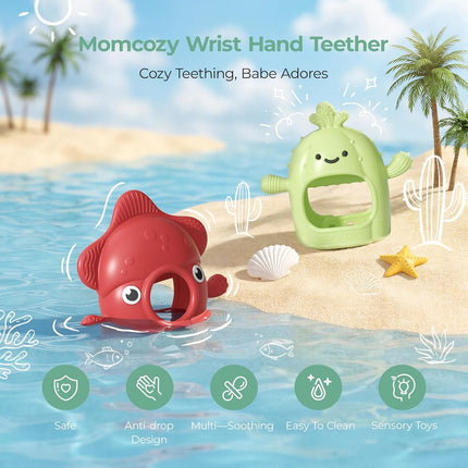 Momcozy Baby Teething Toys, Food Grade Silicone Baby Teether，Teething Mitten for Babies 0–6 Months，Teethers for Babies 6–12 Months，Anti Drop Wrist Teether with Multiple Chew Points， Grass Green