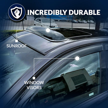 Window Visor & Sunroof 3 Pcs Set Combo | 2.0mm Outside Mount Car Rain Guard Side Deflectors | Dark Smoke Moonroof Rain Shields Compatible with 2002-2006 Acura RSX