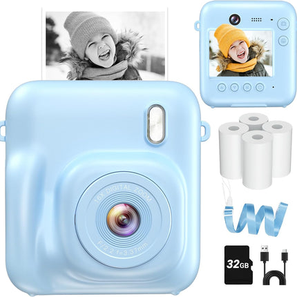Instant Camera, Dual-Lens Kids Camera Instant Print for Boys Girls Christmas Birthday Gifts, 1080P Digital Cameras for Kids Teens with Print Paper, 32GB Card, Toddle Toy for Age 4-12 Years(Blue)