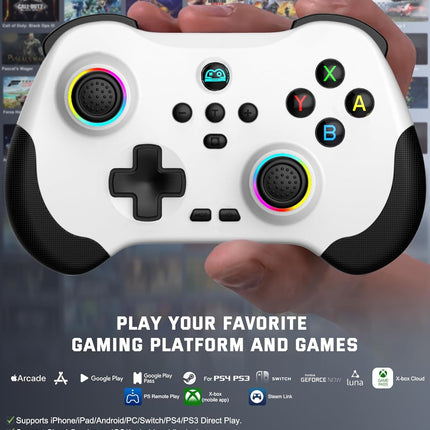 Joso Mobile Gaming Controller for iPad/iPhone/Tablet, Cloud Controller Remote Joystick for iOS/Android, Wireless Switch Controller with Macro Buttons/Hall-Rocker/Hall-Trigger - White