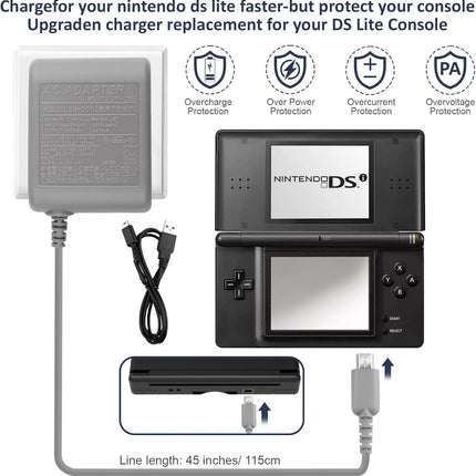 DS Lite Charger,Compatible with Nintendo DS Lite 100-240V Wall Plug Adapter, with USB Charging Cable for Nintendo DS Lite