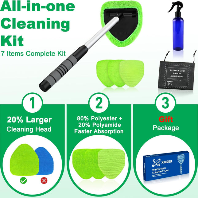 Windshield Cleaner Tool – Car Interior Window Cleaning Kit with Extendable Handle & 4 Microfiber Pads - photo 2
