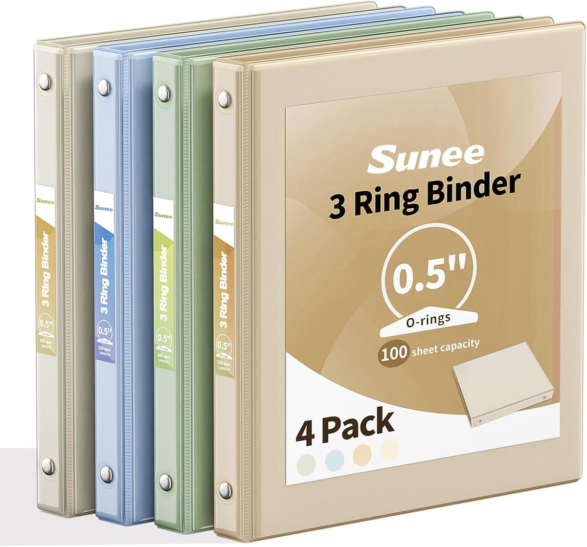 Clear 1/2 Inch 3-Ring View Binder, 4 Pack
