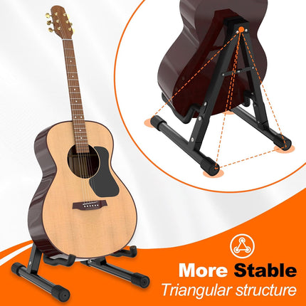 GLEAM Guitar Stand - Electric, Acoustic and Bass, Banjo Stand, A-Frame Metal Folding Guitar Rack with Non-Slip Rubber Sleeves and Foam Arms Black (Pack of 2)