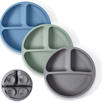 WeeSprout Suction Plates with Lids for Babies & Toddlers - 100% Silicone, Dinnerware Stays Put, Divided Design for Picky Eaters, Microwave & Dishwasher Friendly, 3 Pack
