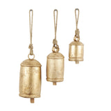 Metal Cow Bells, Meditation Bell, Set of 3, 10", 7", 5"H, Gold