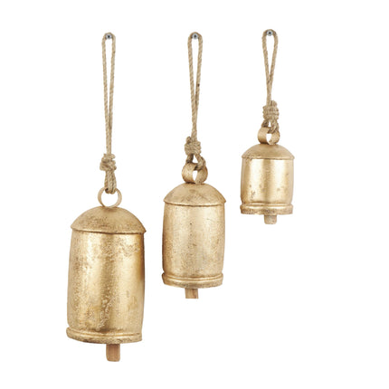 Metal Cow Bells, Meditation Bell, Set of 3, 10", 7", 5"H, Gold