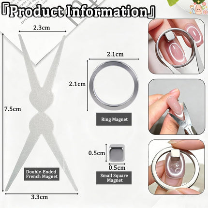 New Ring-Shaped Cat Eye Magnet for Nails, Hollow Cat Eye Magnet, Cat Eye Magnet Ring, Y & Rings Magnet(Wide Beam, Heart, French), Portable Hollow Circular Cat Eye for Home Salon DIY Manicure (1 Set)
