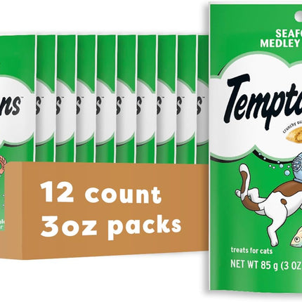 Temptations Cat Treats, Classic Crunchy and Soft Cat Treats, Seafood Medley Flavor, 3 oz. Pouch (Pack of 12)
