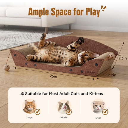 Cama rascador de cartón para gatos de interior, 26'', 1PC, marrón