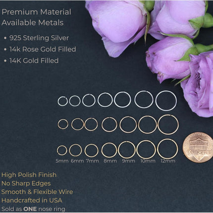 Small Gold Filled Nose Ring Hoop for Women, 7mm 22G