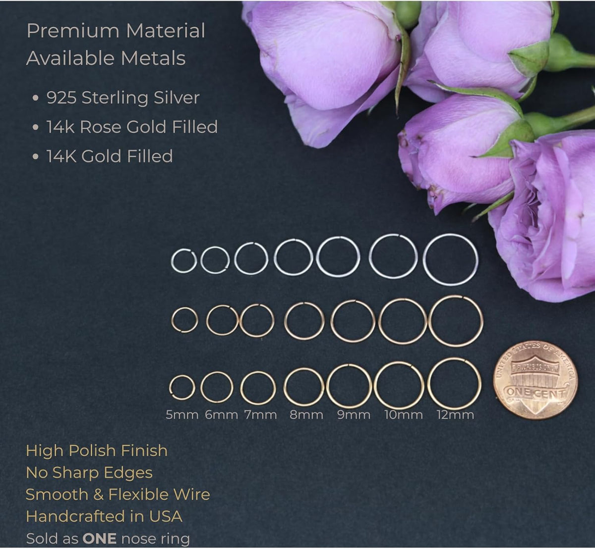 Small Gold Filled Nose Ring Hoop for Women, 7mm 22G - photo 4