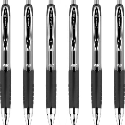 uniball 207 Retractable Gel Pen, Medium Point (0.7mm), Black Ink, 6 Pens