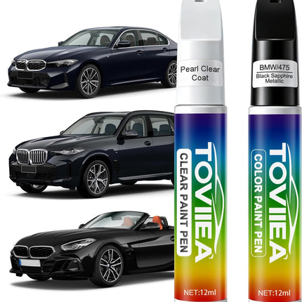 Black Sapphire Metallic(475) Touch Up Paint Compatible with BMW,2-In-1 Car Scratch Remover Pen,Car Paint Scratch Repair Kit for Scratches,Chips & Nicks,2-PCS SET