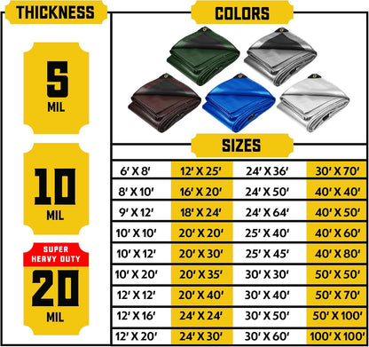 Extreme Heavy Duty 20 Mil Waterproof White Tarp Cover, 12 ft x 16 ft - photo 3
