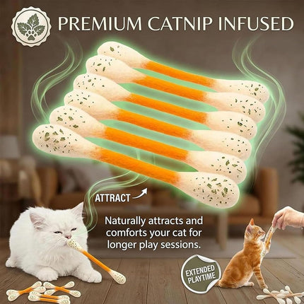 Cat Q Tip Toy, Cotton Swabs Cat Toys with Catnip, 6 Pk Giant Q Tip Cats Toy for Boredom Durable Dental Teething Ropes, Big Interactive Felt Kitty Kicker Play Lover Gift Accessories (A)