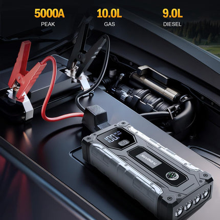 Sharmeal Car Jump Starter 5000A, Jump Starter Battery Pack for 10.0L Gas and 9.0L Diesel, 12V Portable Jump Box with LED Light