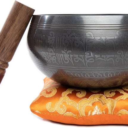 Tibetan Singing Bowl Set - Easy To Play Authentic Handcrafted For Meditation Sound Chakra Yoga Healing 4 Inches (Black & Orange)