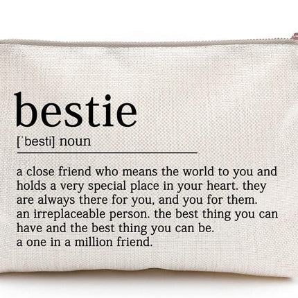 Bestie Makeup Case Best Friend Cosmetic Bag for Her for Sister Birthday Toiletry Bag Gift Motivation Quotes Sister Gift Bestie College Roommate Gfit (Bestie)