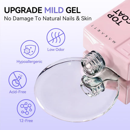 Makartt Gel Top and Base Coat Set: 2 PCS 15ml No Wipe Upgrade Diamond-Shine Long-Lasting Base and Top Coat Gel Nail Polish Soak Off UV LED Lamp Needed Home DIY Gift Women