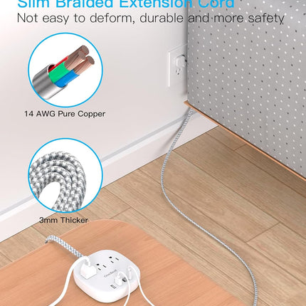 Flat Plug Power Strip, 6ft Ultra Flat Extension Cord - 3 Outlets 4 USB Ports (2 USB C) 22.5W/4.5A Desktop Charging Station, Power Strip No Surge Protection for Cruise Ship, Dorm Room Travel Essentials