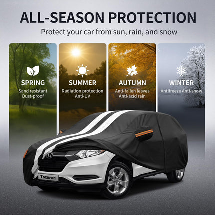 Multi-Layer Car Cover Custom Fit for Honda HR-V (2016-2026), 100% Waterproof All Weather for Automobiles, Gift with Towel, Heavy Duty Car Covers for Rain Sun UV Protection with Door Zipper.