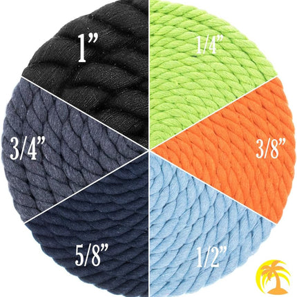 West Coast Paracord Twisted 3 Strand Natural Cotton Rope Artisan Cord – 1/4, 1/2, 5/8, 3/4 and 1 Inch Diameters – 10, 25, 50, 100 Feet
