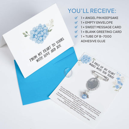 Wedding Bouquet Photo Charms, Something Blue Gift For Bride, Memorial Pin For Wedding Groom, Remembrance Gift From Deceased Mom Or Dad, DIY Bridal Pin With Guardian Angel Memory Charm And Picture