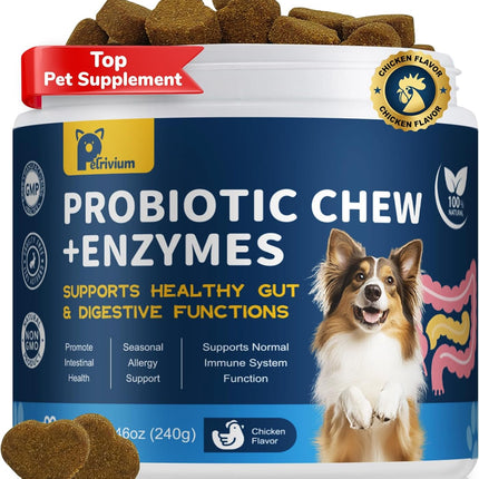 Probiotics for Dogs Supports Digestive Health, Natural Probiotic Supplement with Digestive Enzymes and Prebiotic, Probiotic Chews for Dogs Gut Health, Relieve Diarrhea, Itchy Skin, Enhance Immunity