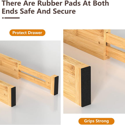 Adjustable Bamboo Drawer Dividers — 4 Pack, 17-22 in, Expandable