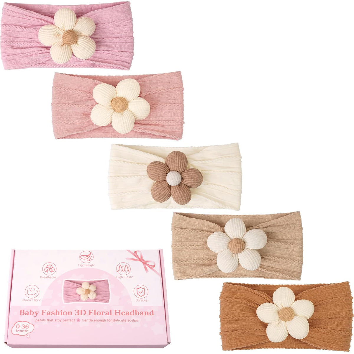 5 Pcs Baby Flower Headbands Baby Girls Nylon Headbands Soft Hairbands Hair Accessories for Newborn - photo 2