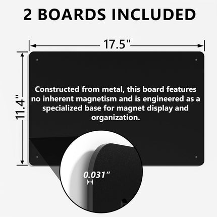 2 Pack Magnetic Board for Wall, 17.5" x 11.4" Magnet Bulletin Memo Board, Metal Sheets to Display Magnetic Letter Number Souvenir, Notes, Poetry, Photos, Black