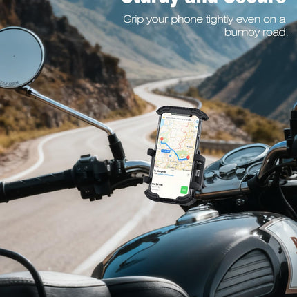 Bike Phone Holder for Handlebar, Motorcycle Phone Mount, Shock Absorbing Anti-Shake Phone Mount for Bike Scooter Motorcycle, Fits iPhone, Samsung, 4.7-7.2 Inch Smartphones