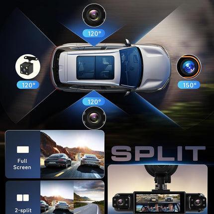 Dash Camera for Car, 360 Degree Dash Cam with 4 Lenses, Front Rear Left Right Recording, HD 2K Car Dashboard Camera with Night Vision, Suction Mount and Rear Camera Included